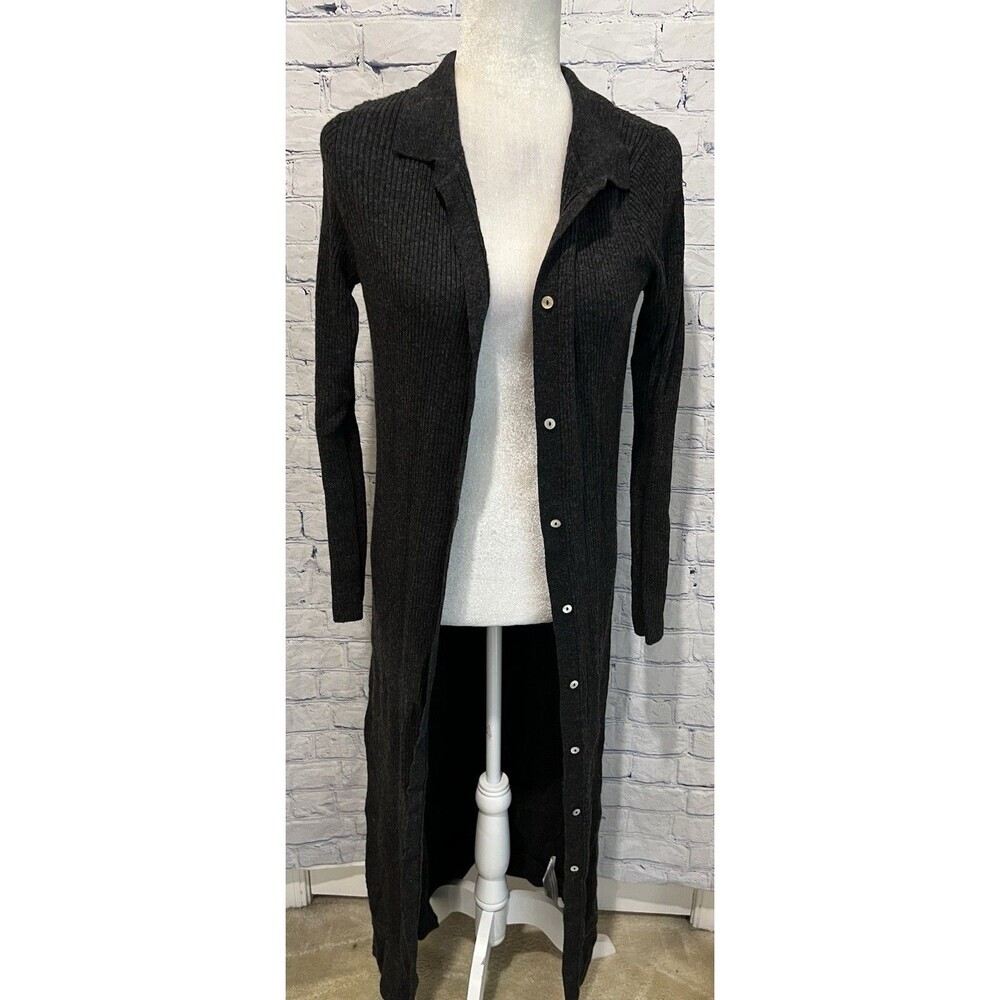 NWT ZARA - BUTTON DOWN BLACK RIBBED KNIT DRESS LONG DUSTER SWEATER Size Large - Picture 3 of 10